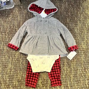 Carter's Baby Girl 3-Piece Set Buffalo Check Cardigan Bodysuit & Pants Size 12M